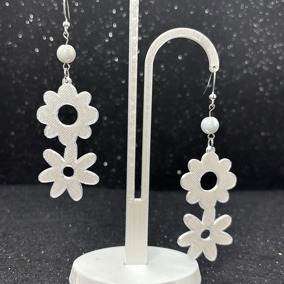 White Floral Drop Earrings - Picture 4 of 4